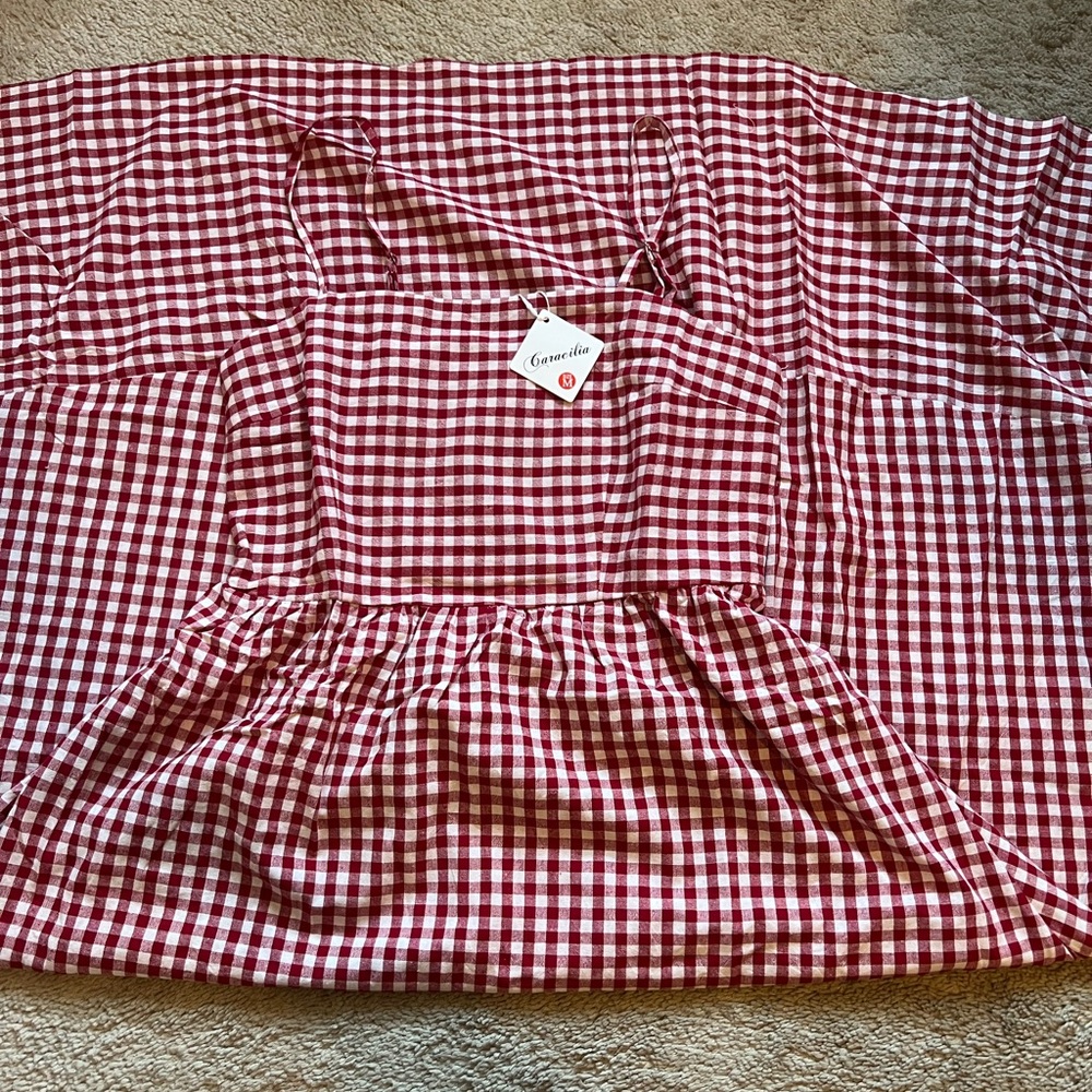 Women’s Maxi Red Gingham Spaghetti Strap Maxi Dress